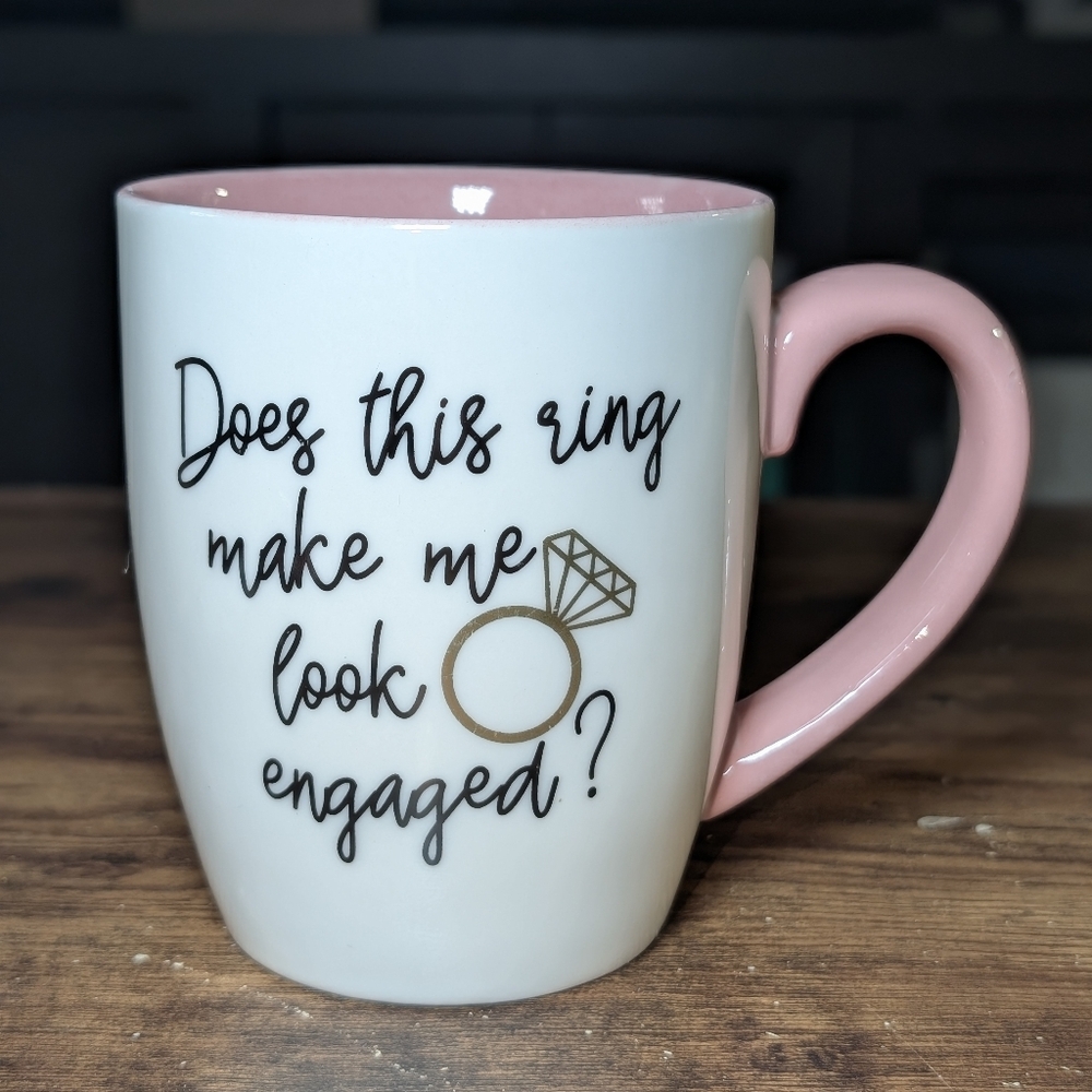Engagement Coffee Tea Mug Pink & White Diamond Ring Gift Wedding Celebrate Gift